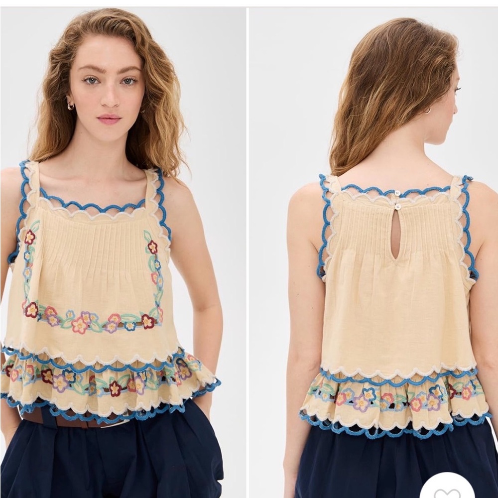 Sea New York Cream Floral-Embroidered Scallop Trim Cami
